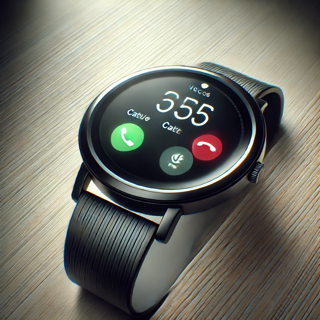 A high-quality, realistic image of a modern smartwatch with a sleek round design.