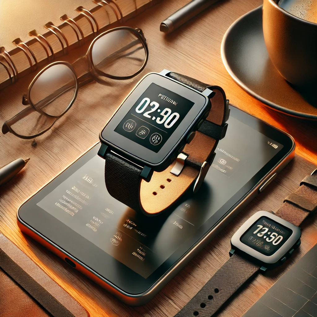 A modern and sleek featured image for a blog article about Pebble smartwatches