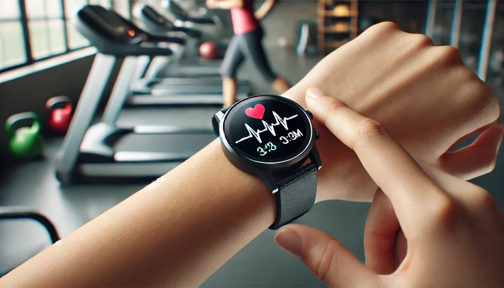 Modern smartwatch displaying a heart rate monitor on its screen